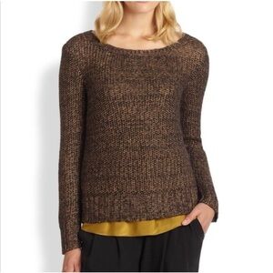 Eileen Fisher Alpaca Mohair Viscose Blend Boat Neck Brown Gold Sweater Size L